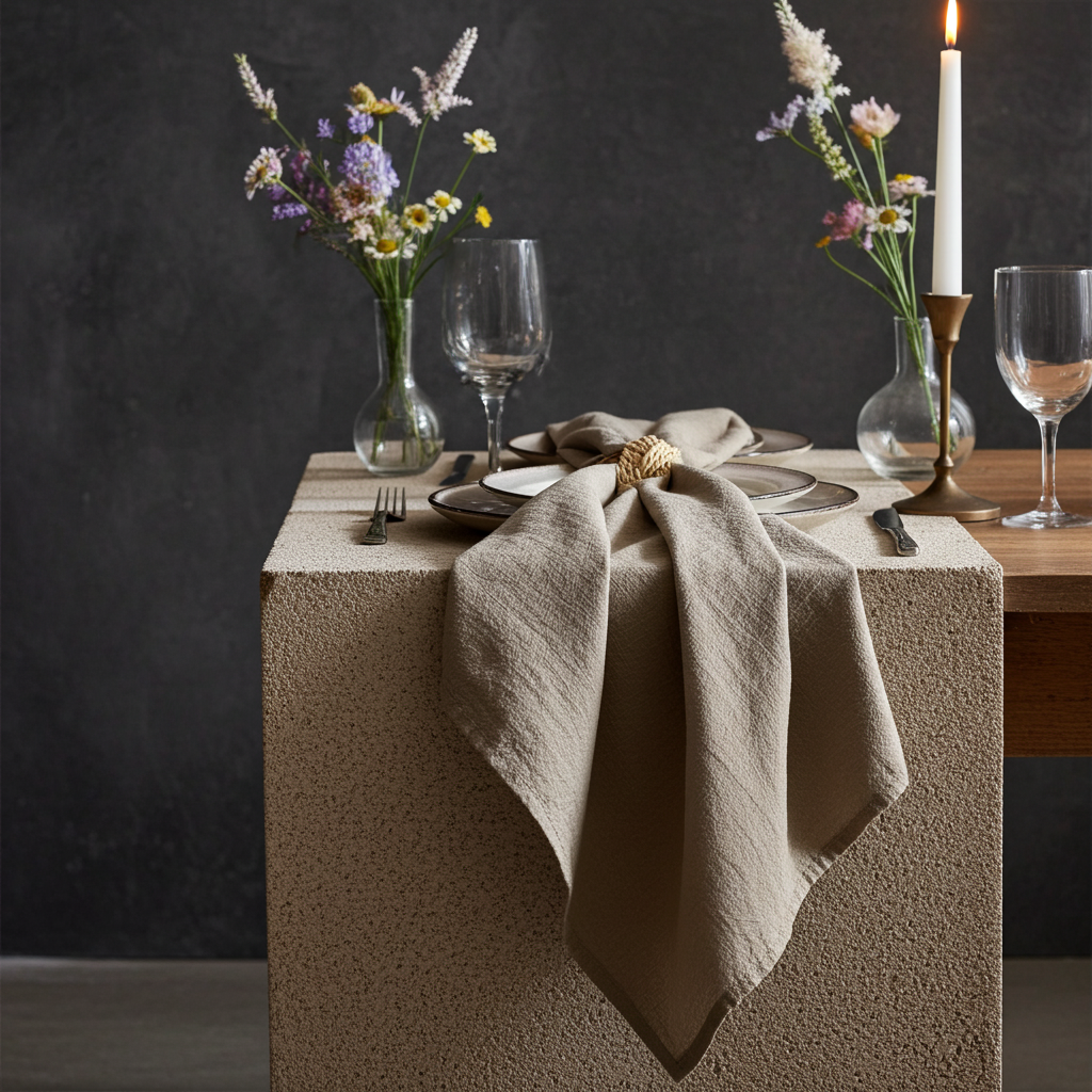 Klassisk Olivengrøn Stofserviet i Bomuld og Hør 40x40 cm – Rustik og Naturlig - Servietringen