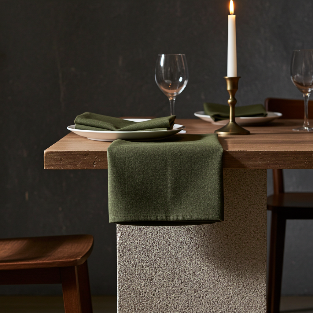 Klassisk Mosgrøn Stofserviet i Bomuld og Hør 40x40 cm – Naturlig og Frisk - Servietringen