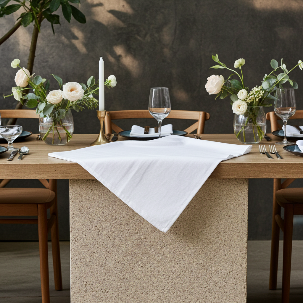 Klassisk Hvid Stofserviet i Bomuld og Hør 40x40 cm – Ren og Stilfuld - Servietringen