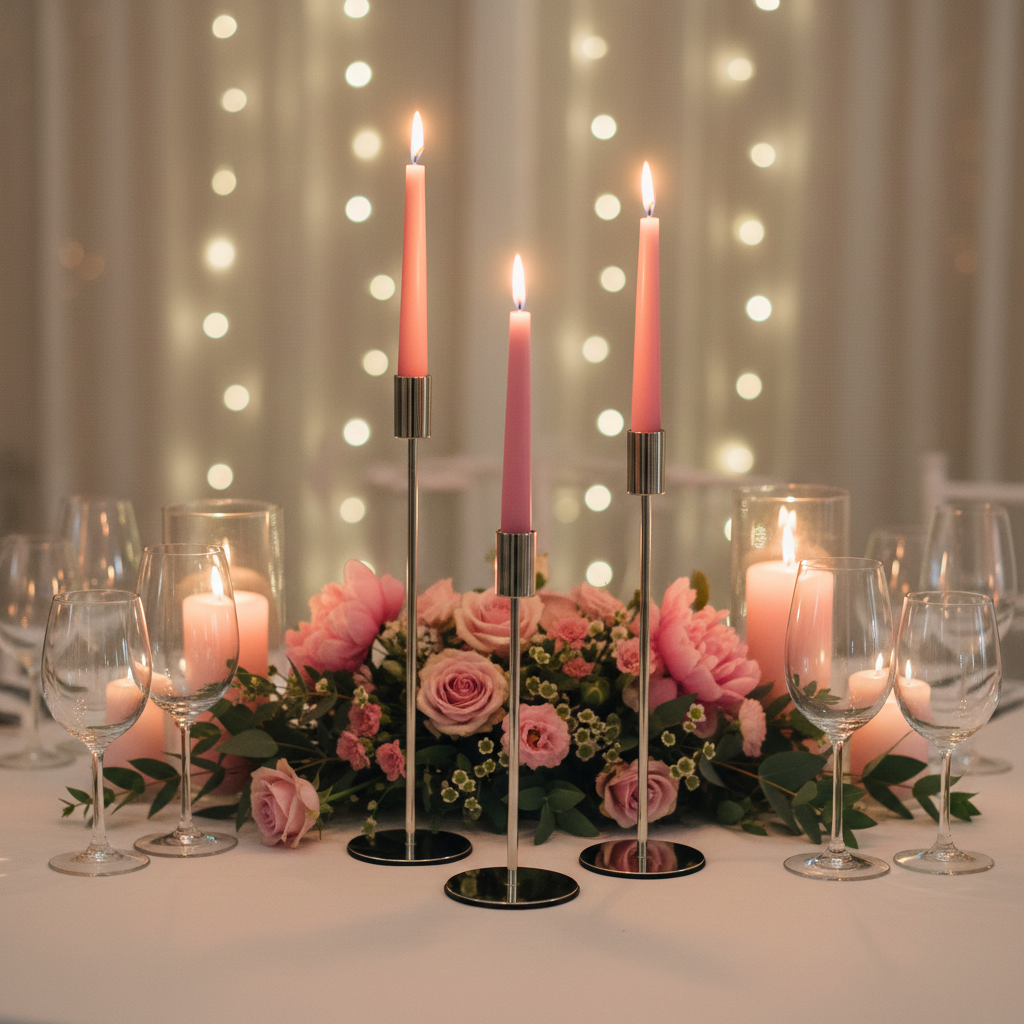 Sæt af 3 Metal Lysestager  i Sølv –  Stilfuld Elegance til Hjemmet - Servietringen