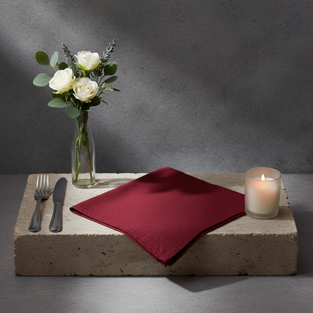 Klassisk Bordeaux Stofserviet i Bomuld og Hør 40x40 cm – Varm og Tidløs - Servietringen