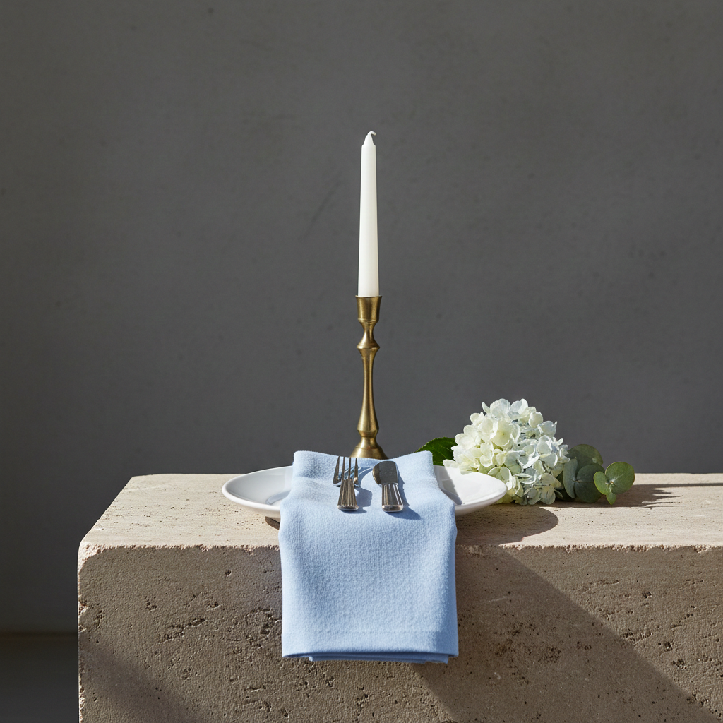 Klassisk Lyseblå Stofserviet i Bomuld og Hør 40x40 cm – Frisk og Let - Servietringen