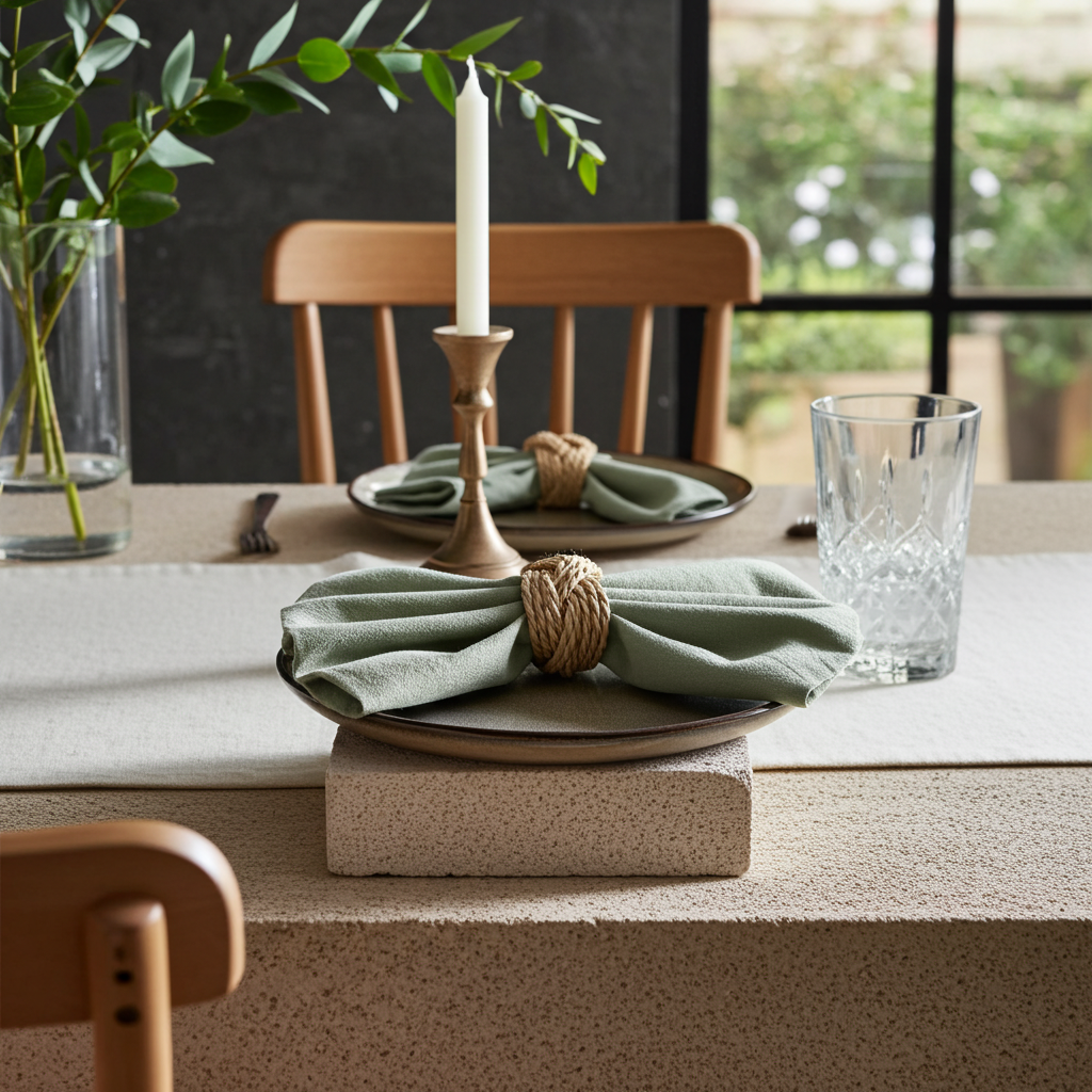 Klassisk Havegrøn Stofserviet – 40x40 cm – Bomuld & Hør - Servietringen