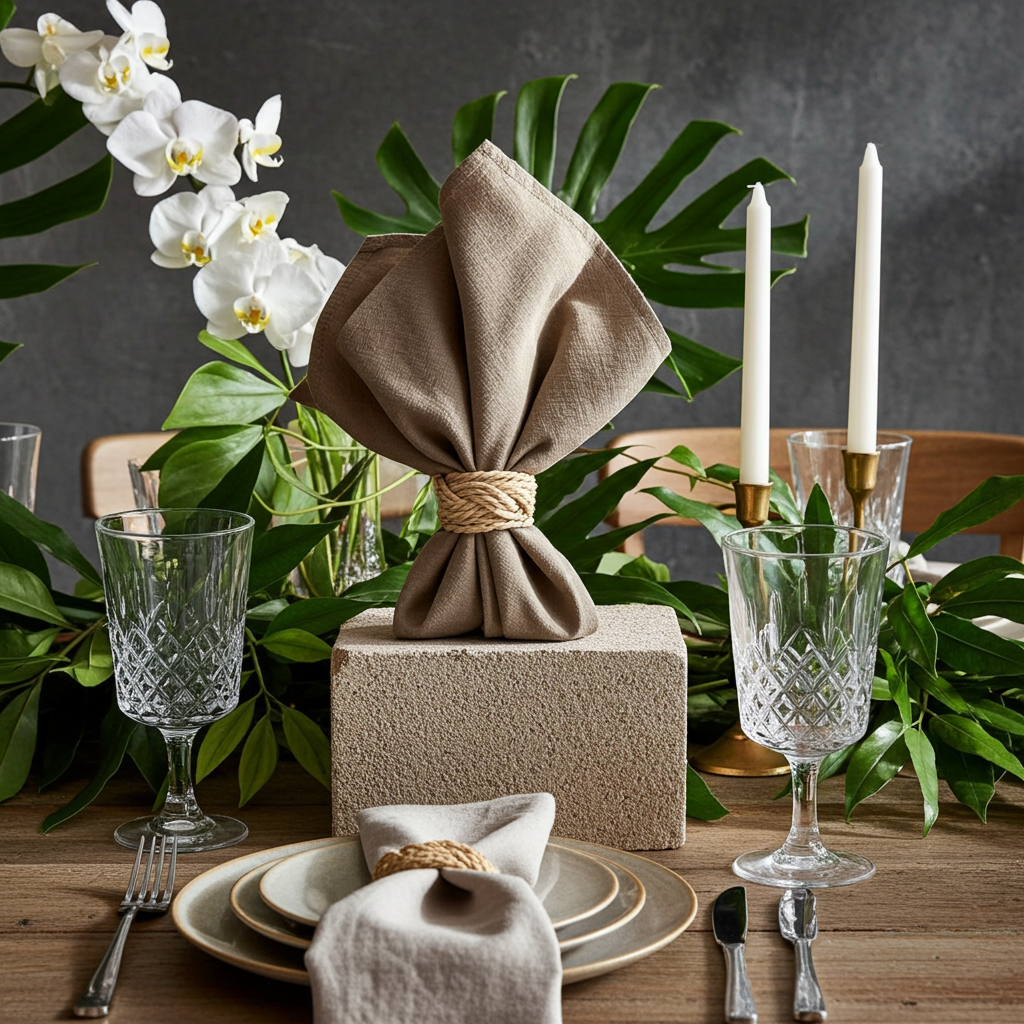 Klassisk Olivengrøn Stofserviet i Bomuld og Hør 40x40 cm – Rustik og Naturlig - Servietringen