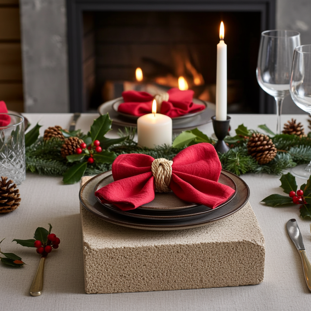 Klassisk Rød Stofserviet i Bomuld og Hør 40x40 cm – Festlig og Varm - Servietringen