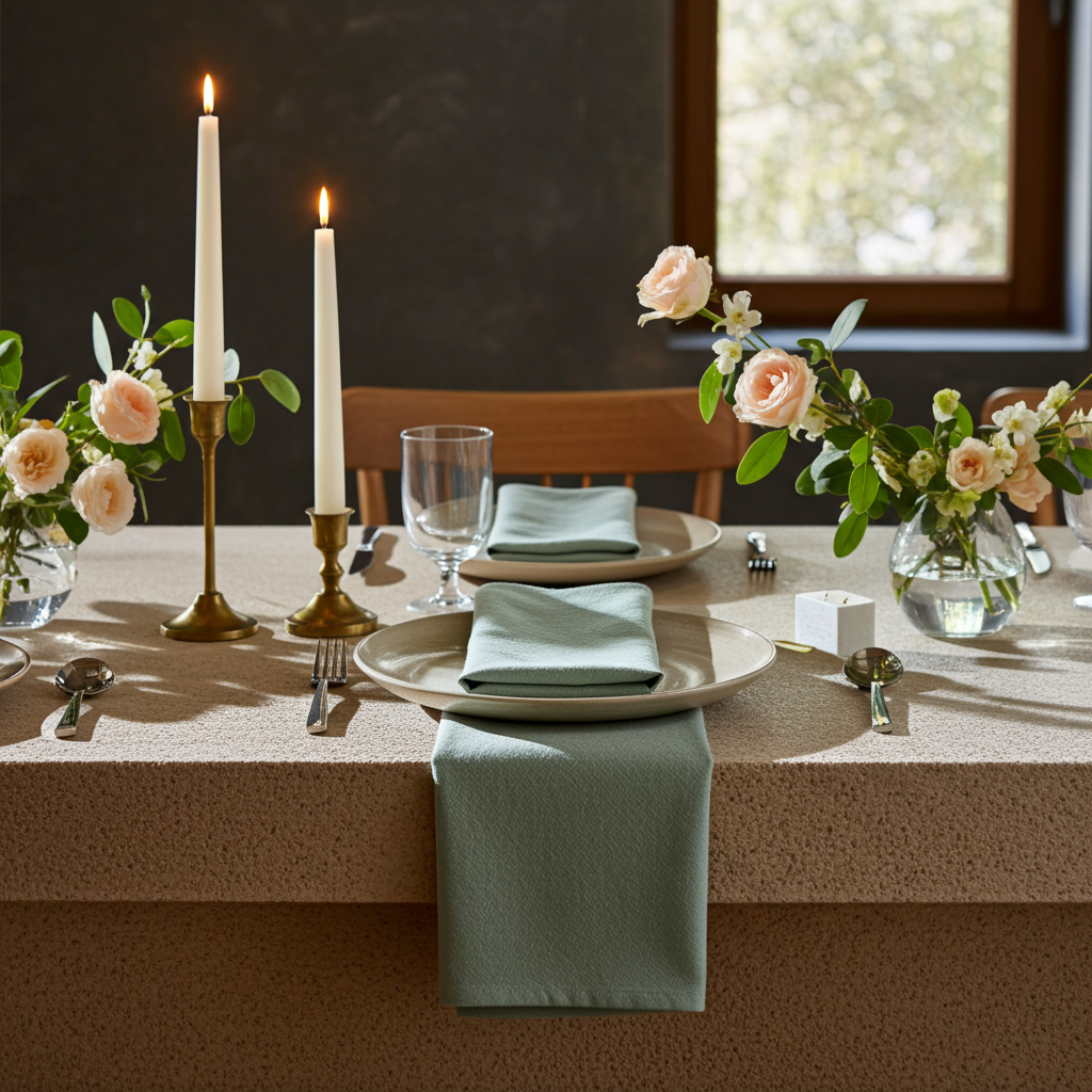 Klassisk Sage grøn Stofserviet i Bomuld og Hør 40x40 cm – Frisk og Moderne - Servietringen