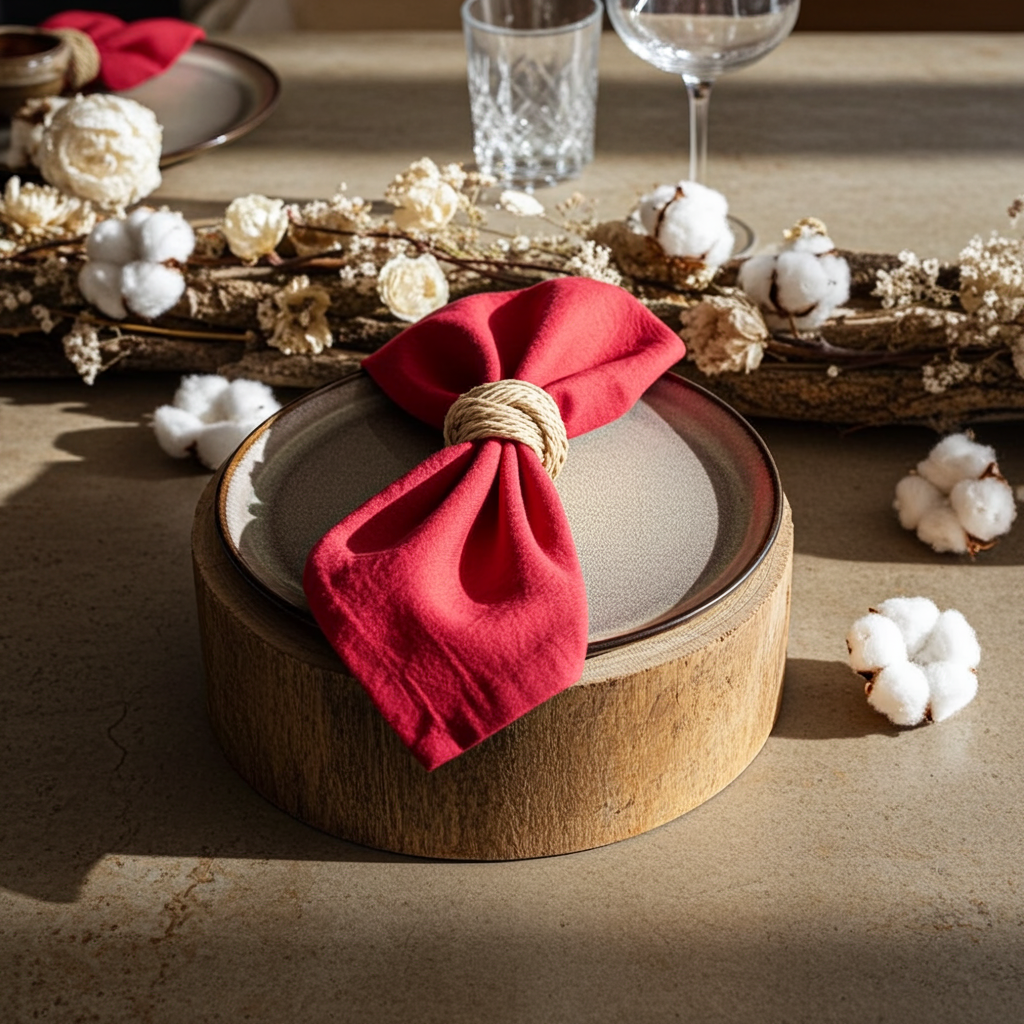 Klassisk Rød Stofserviet i Bomuld og Hør 40x40 cm – Festlig og Varm - Servietringen