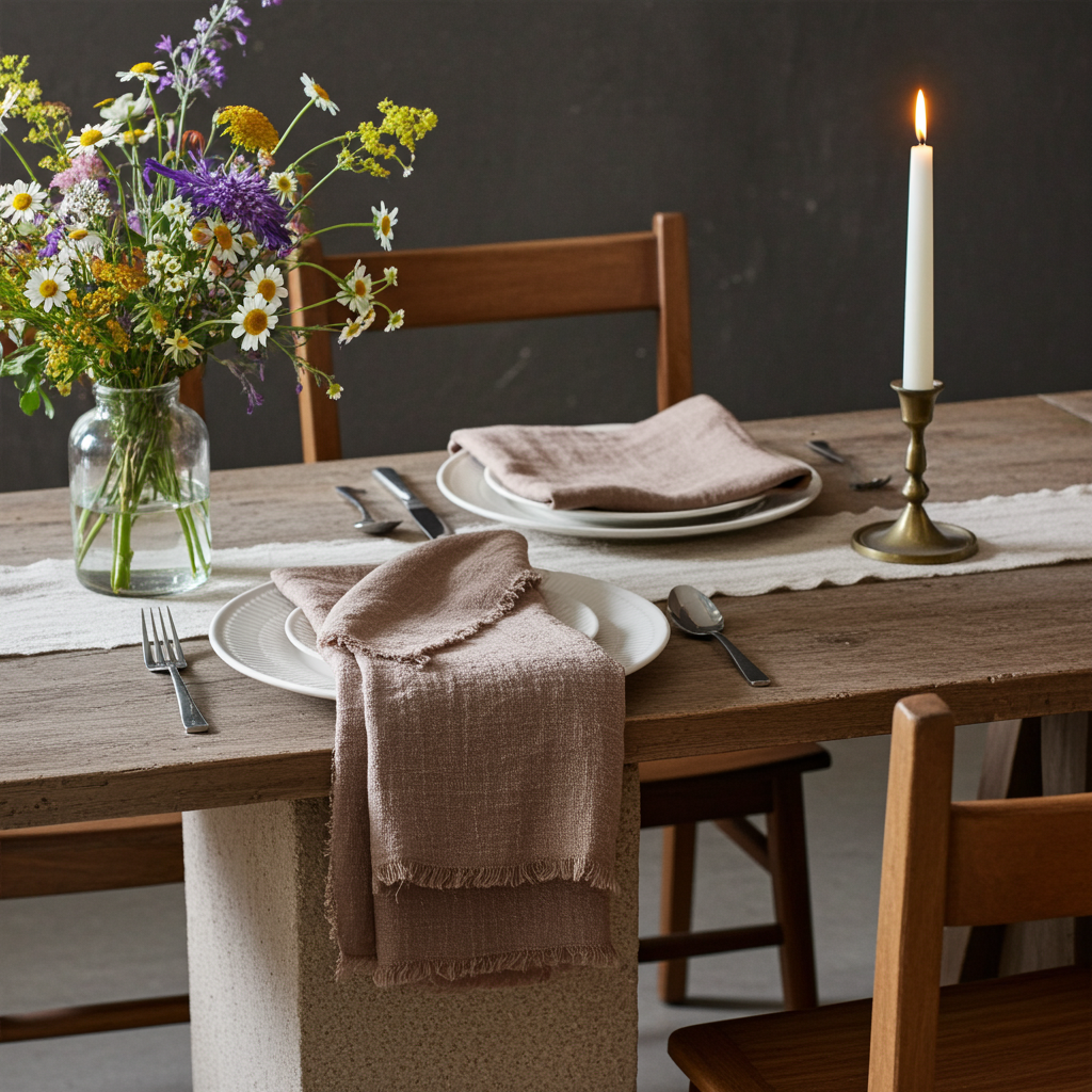 Natura Iin Sandfarvet Stofserviet i hør – 40x40 cm - Servietringen