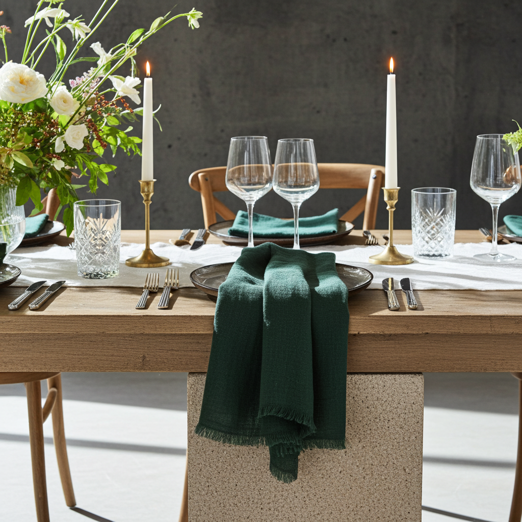 Natura Iin Flaskegrøn Stofserviet i hør – 40x40 cm - Servietringen