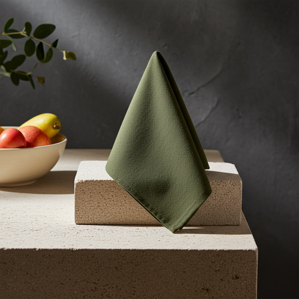 Klassisk Mosgrøn Stofserviet i Bomuld og Hør 40x40 cm – Naturlig og Frisk - Servietringen