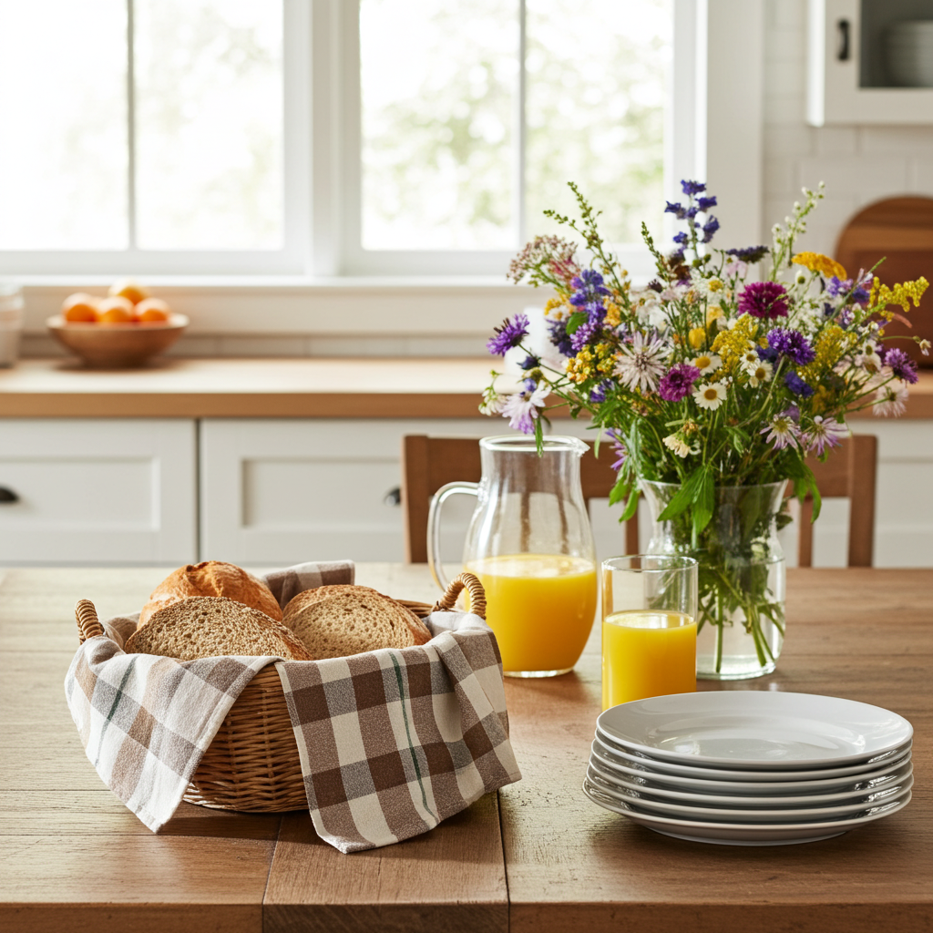 Lysstribe 70x50 cm bomuld viskestykke fra Servietringen med tilbudslabel, displays bright, soft cotton kitchen towel with colorful design