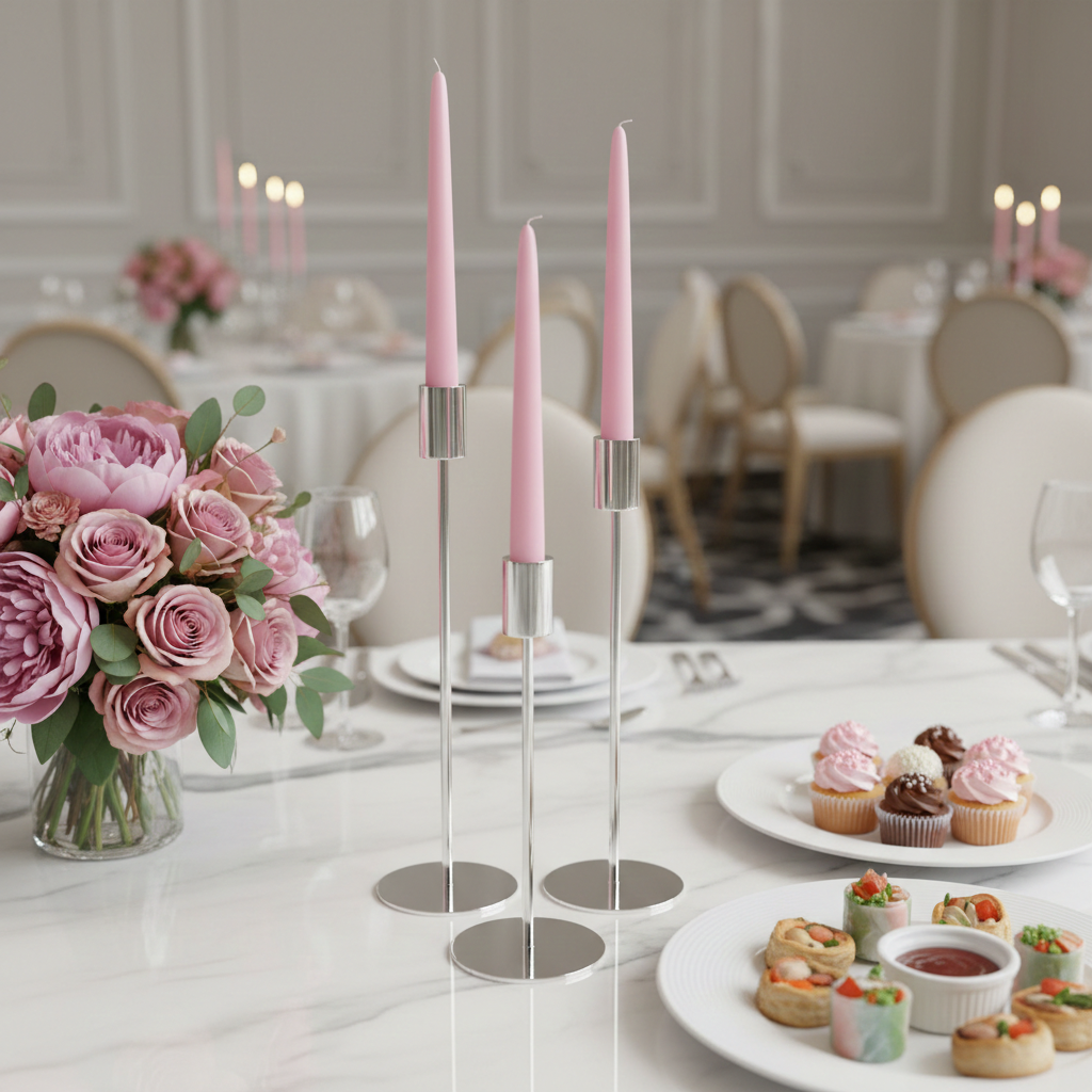 Sæt af 3 Metal Lysestager  i Sølv –  Stilfuld Elegance til Hjemmet - Servietringen