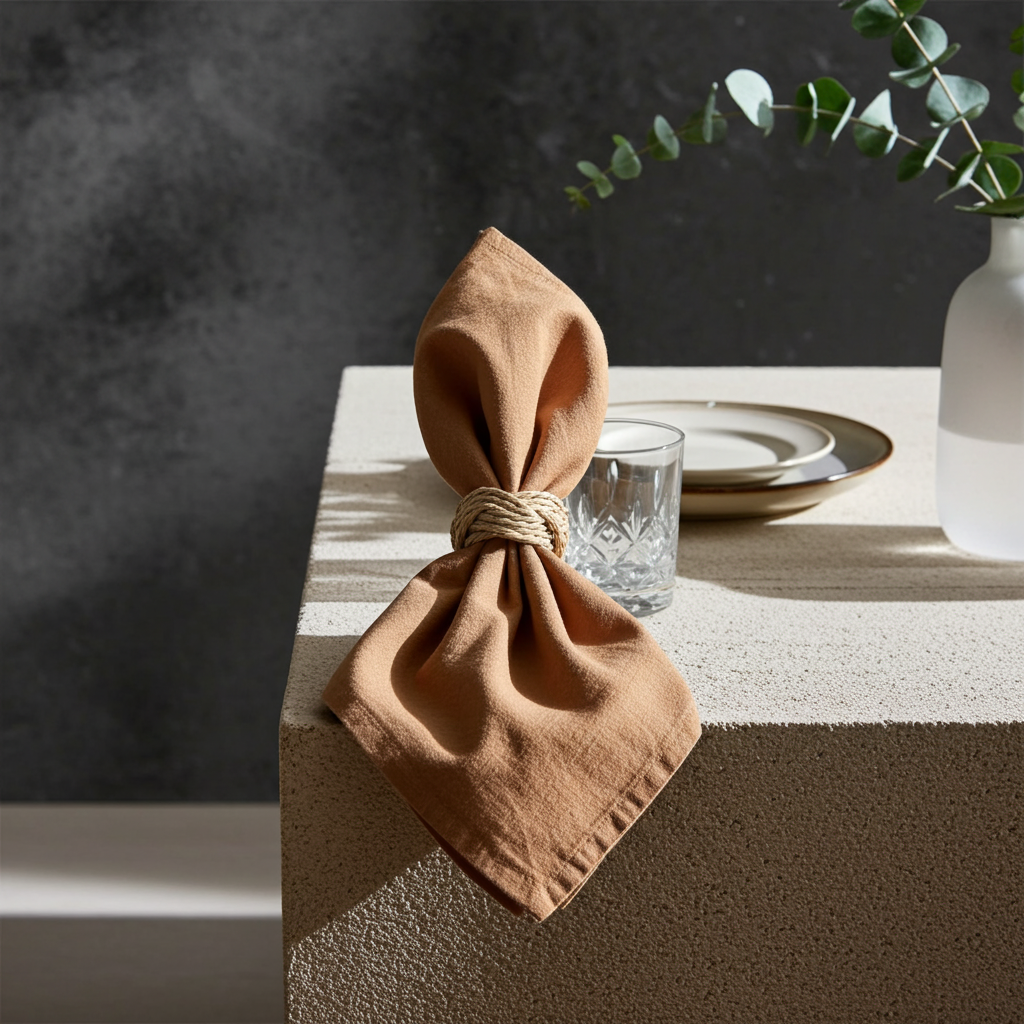 Klassisk Brun Stofserviet i Bomuld og Hør 40x40 cm – Varm og Jordnær - Servietringen