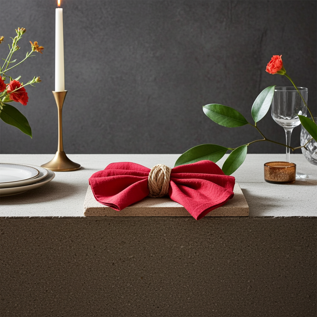Klassisk Rød Stofserviet i Bomuld og Hør 40x40 cm – Festlig og Varm - Servietringen