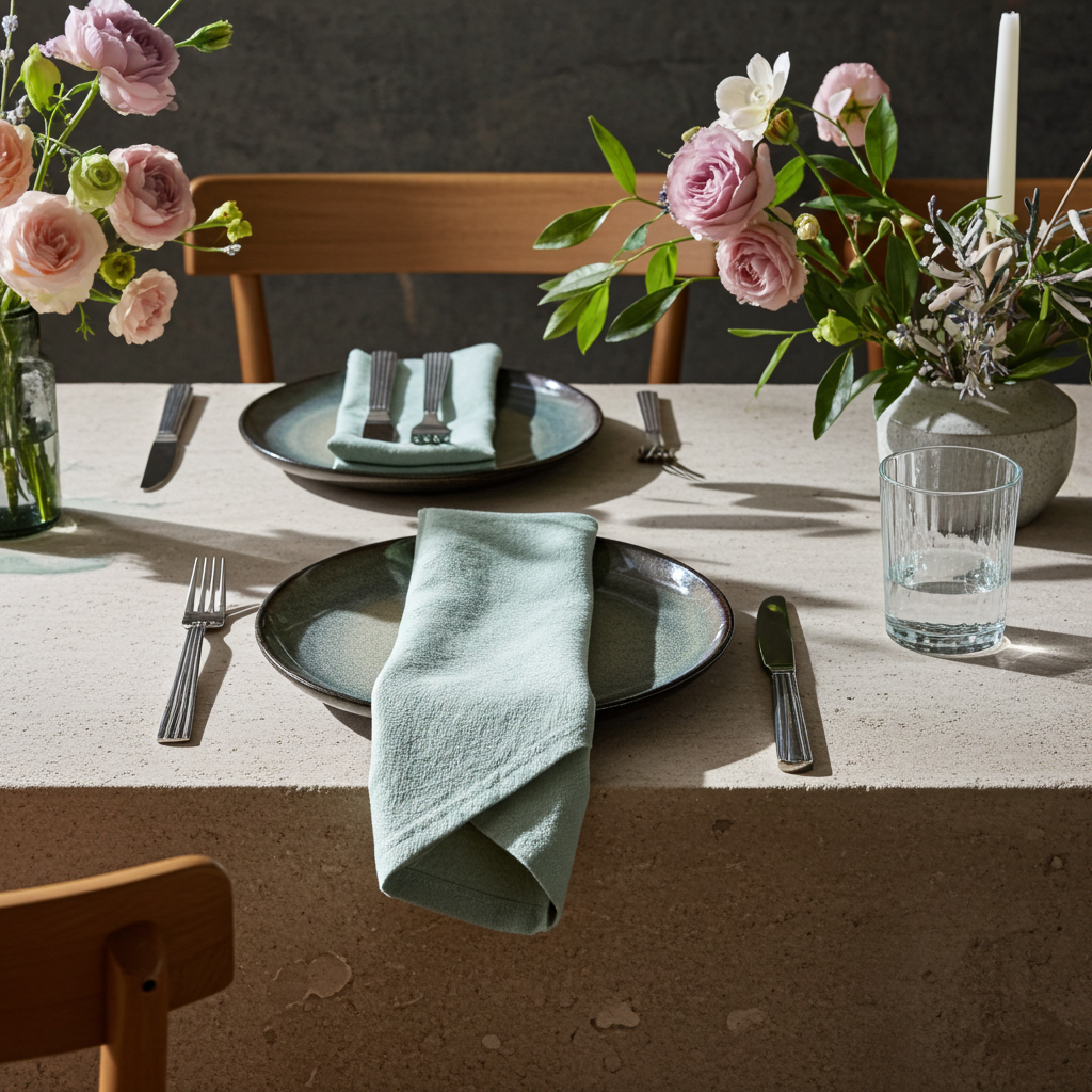Klassisk Sage grøn Stofserviet i Bomuld og Hør 40x40 cm – Frisk og Moderne - Servietringen