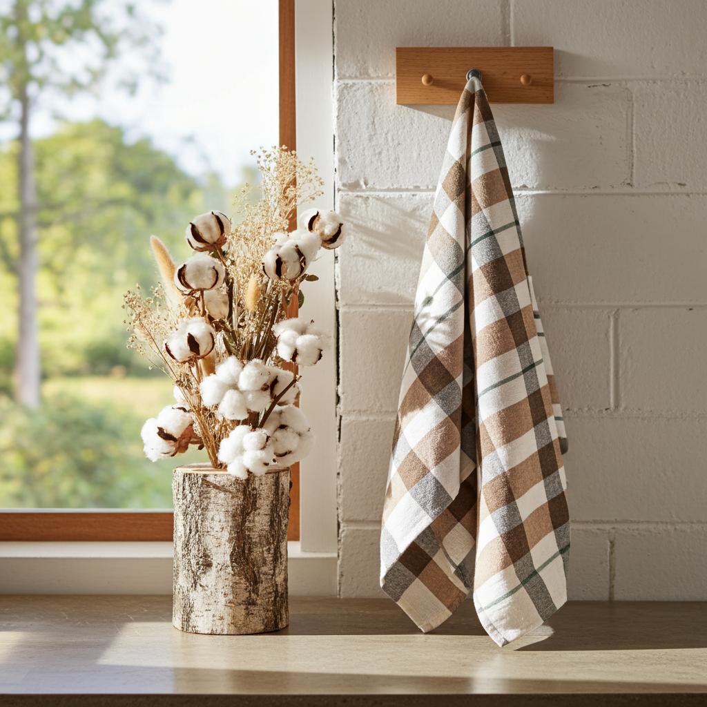 Light-colored 70x50 cm cotton dish towel with striped design from Servietringen, part of the offer to buy 5 pay for 4.