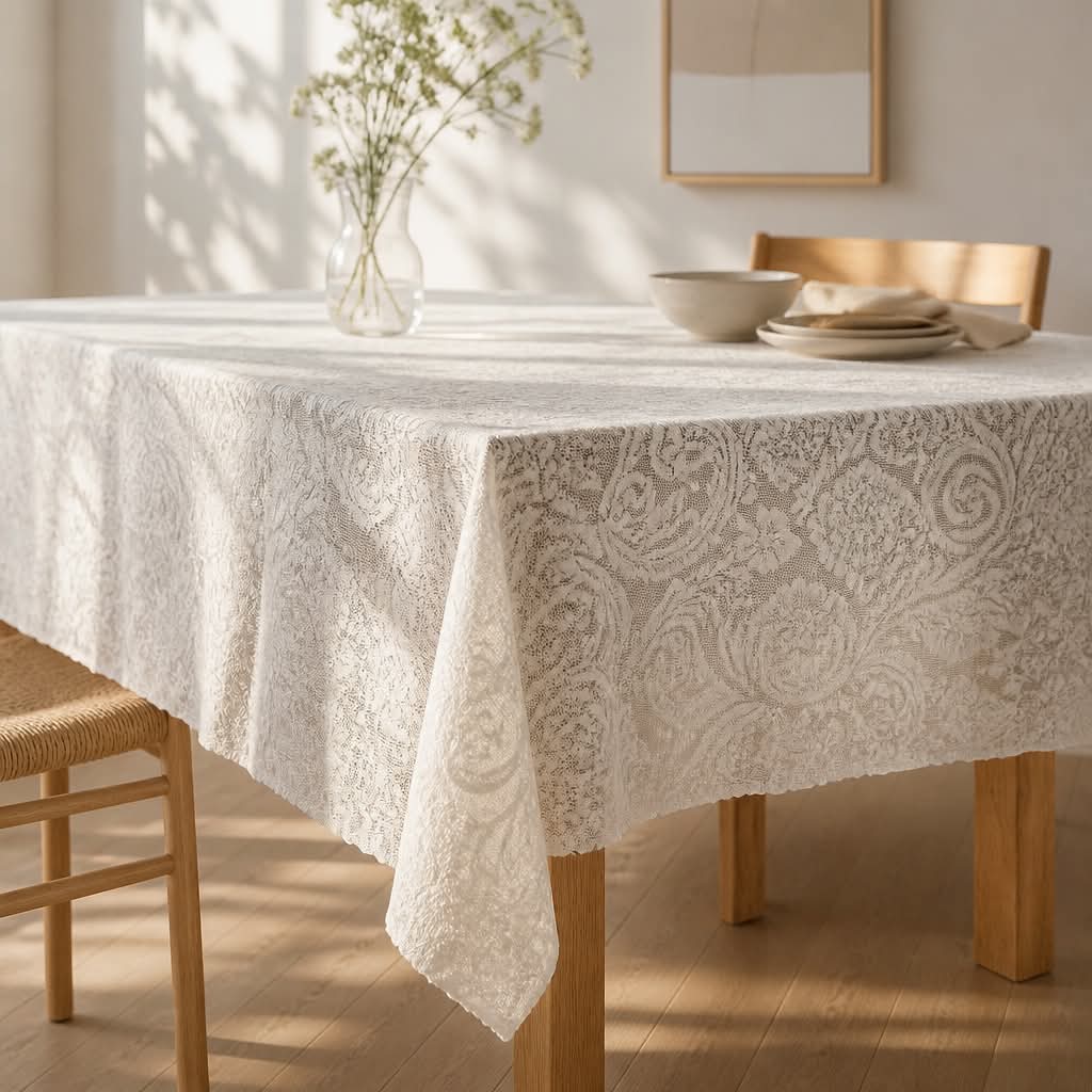 Blondedug Hvid 145x275 cm – Polyester med perler | Velegnet som Topdug