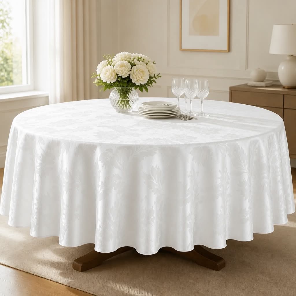 Hvid Rund Damask Dug Ø200